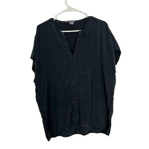 Vince Women's Black V-Neck Silk Sheer Short Sleeve Top Size Medium